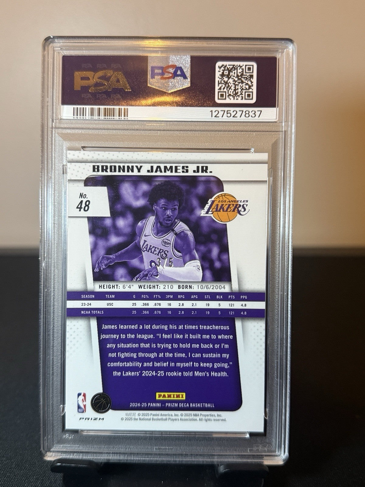 BRONNY JAMES JR. 2024-25 PRIZM DECA #48 ROOKIE BLACK GOLD RC /5  PSA