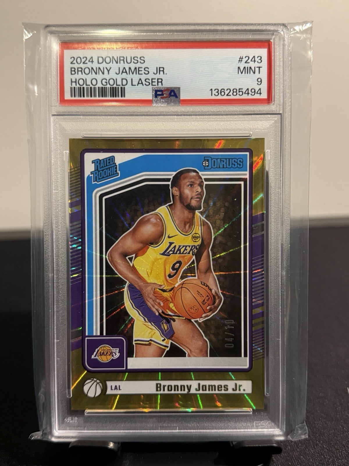 2024-25 Donruss Bronny James Jr. True Holo Gold Laser Rated Rookie 04/10 PSA 9