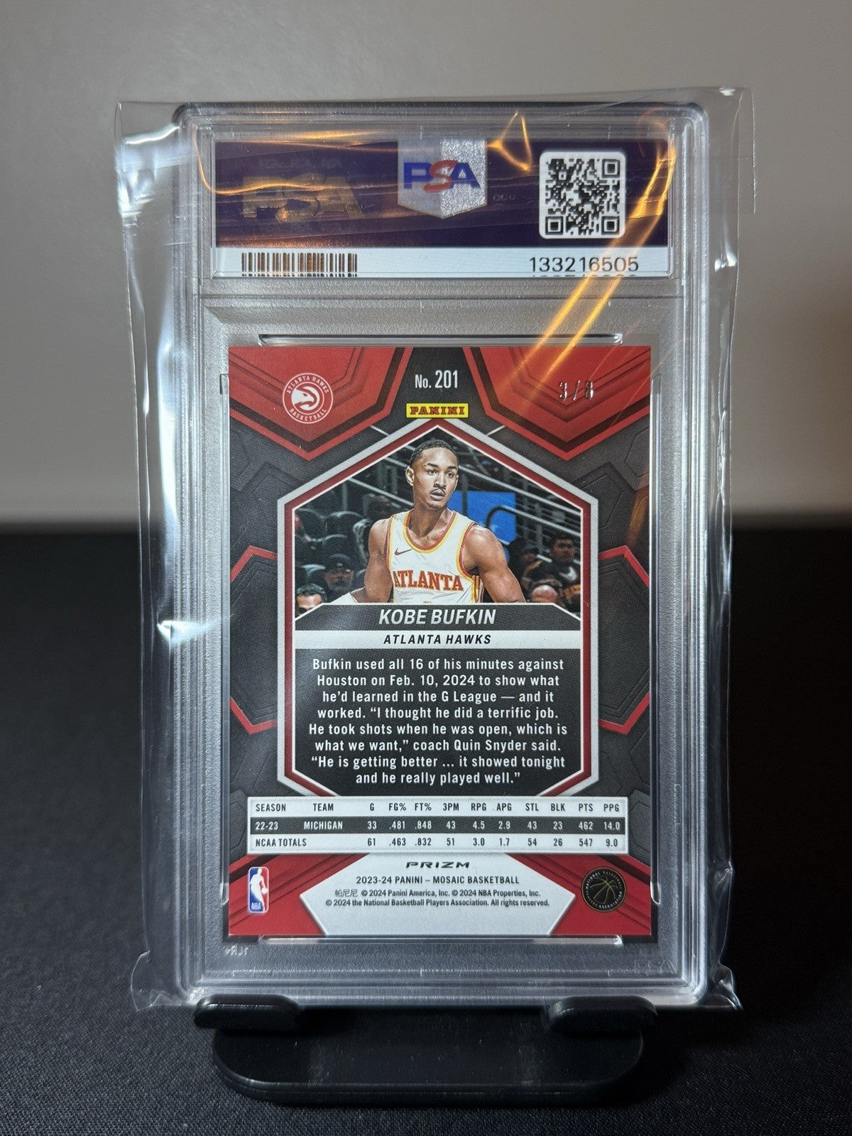 2023 MOSAIC KOBE BUFKIN BLACK GOLD CHOICE /8 PSA 9