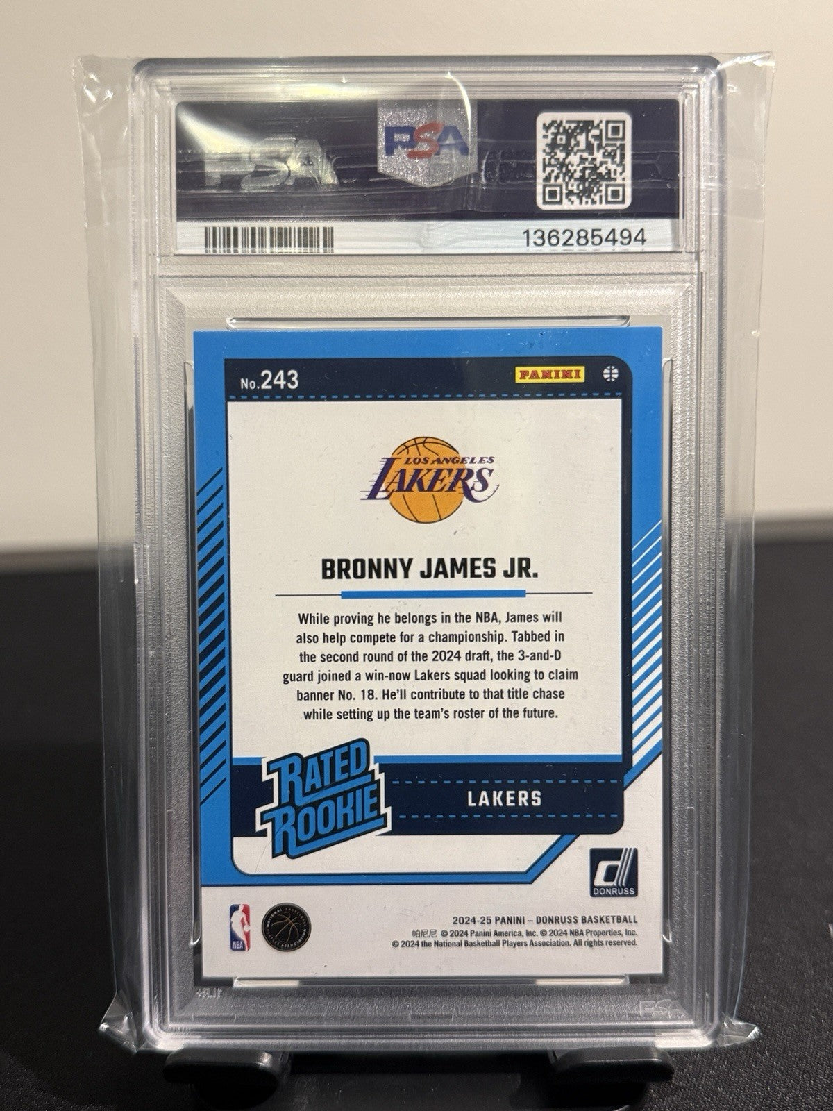 2024-25 Donruss Bronny James Jr. True Holo Gold Laser Rated Rookie 04/10 PSA 9